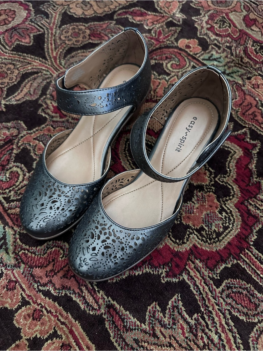 Easy Spirit Women's Metallic Black Perforated Mary Jane Clogs
